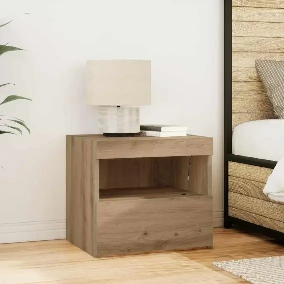Rabat Szafka nocna z lampkami LED Dąb rzemieślniczy 50x40x45 cm Lumarko! - Hurtownia wielobranżowa Lumarko